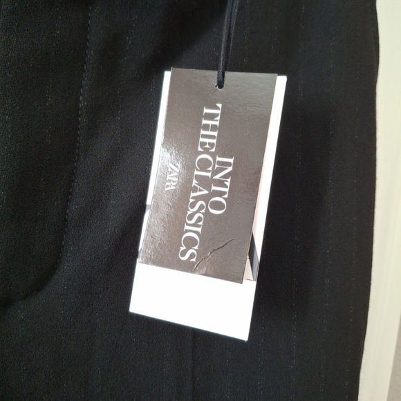 Zara NWT Into The Classics Black Hidden Pinstripe Straight Leg Trouser Pants M - Picture 5 of 15